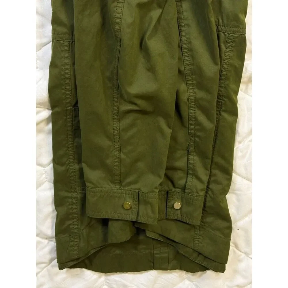 Zara Basic Ladies XL Green Military Jacket Snap Front Pockets Faux Hood‎ Zip